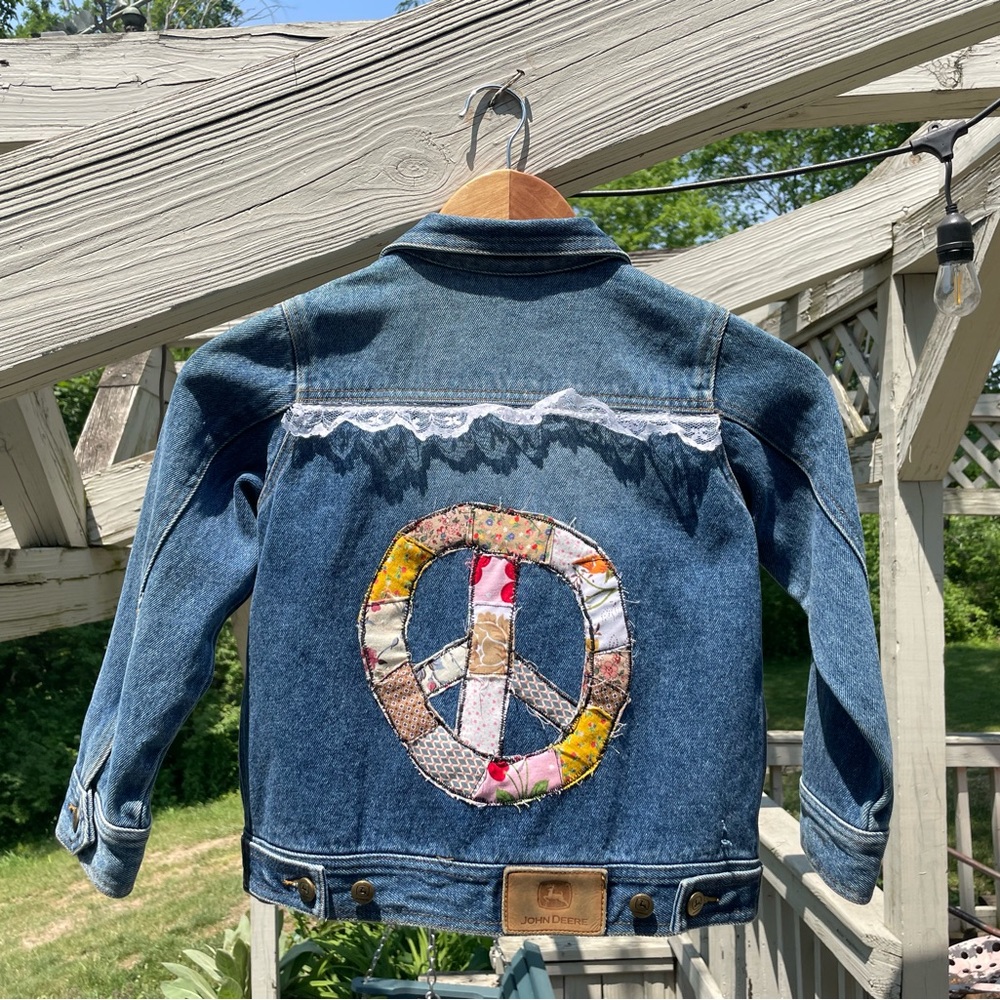 Girls vintage upcycled John Deere denim jacket